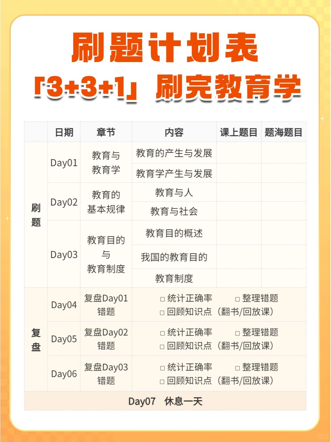 计划表拿走！30天刷完教基题-教育学 🔥