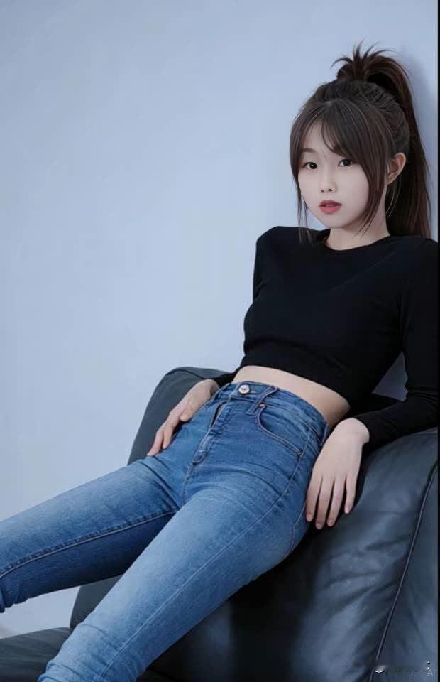 慵懒午后，黑衣少女，牛仔裤，轻松自在