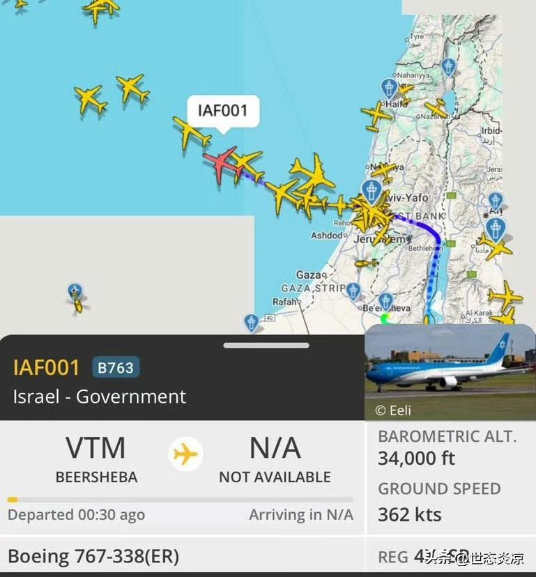 有消息称，内塔尼亚胡的专机飞离以色列，并有两架战斗机护航，目的地不明。这一操作与