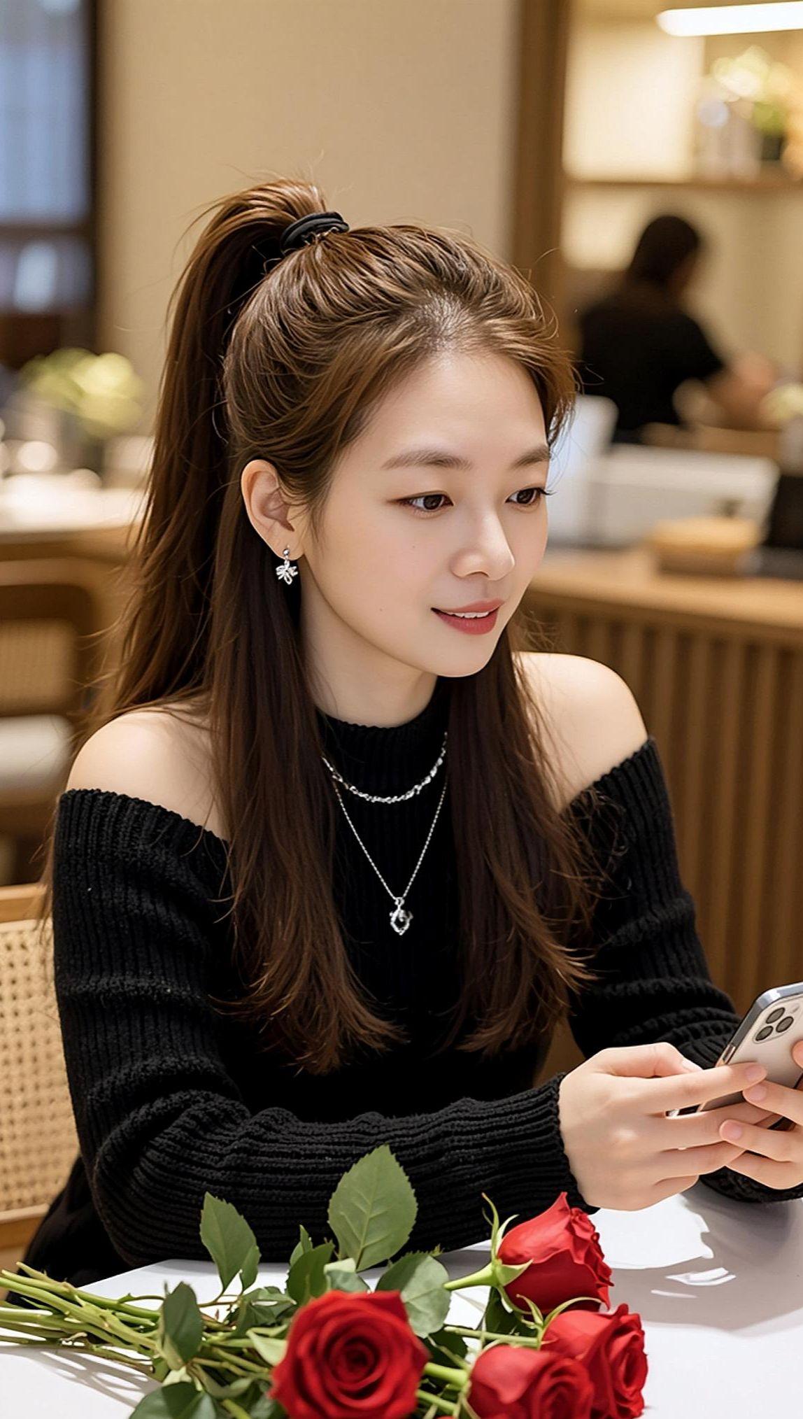 AI高马尾生活照 甜美女孩穿搭 甜美优雅写真气质女神