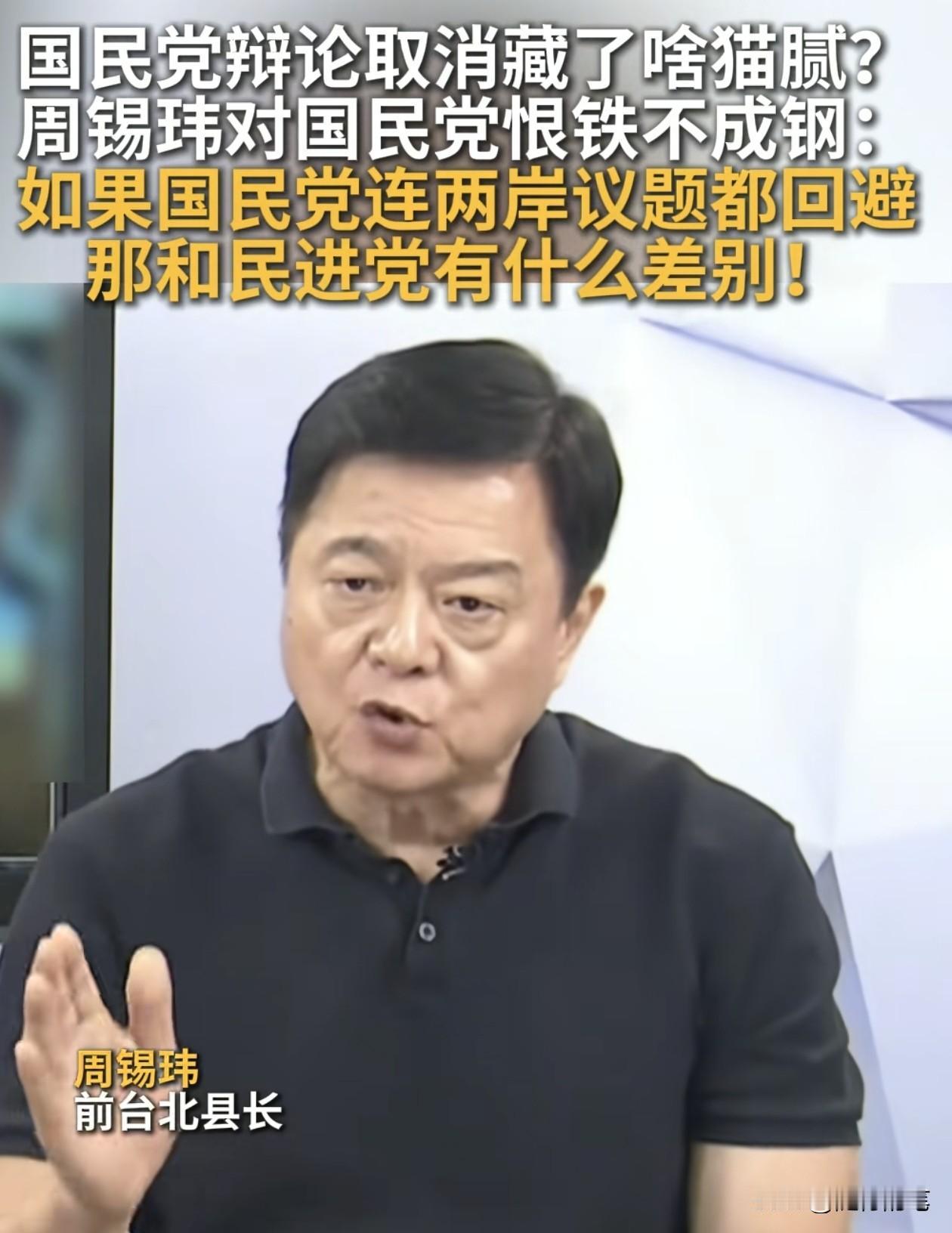 周锡玮：如果国民党连两岸议题都回避
那和民进党有什么差别!这次参选人连两岸关系这