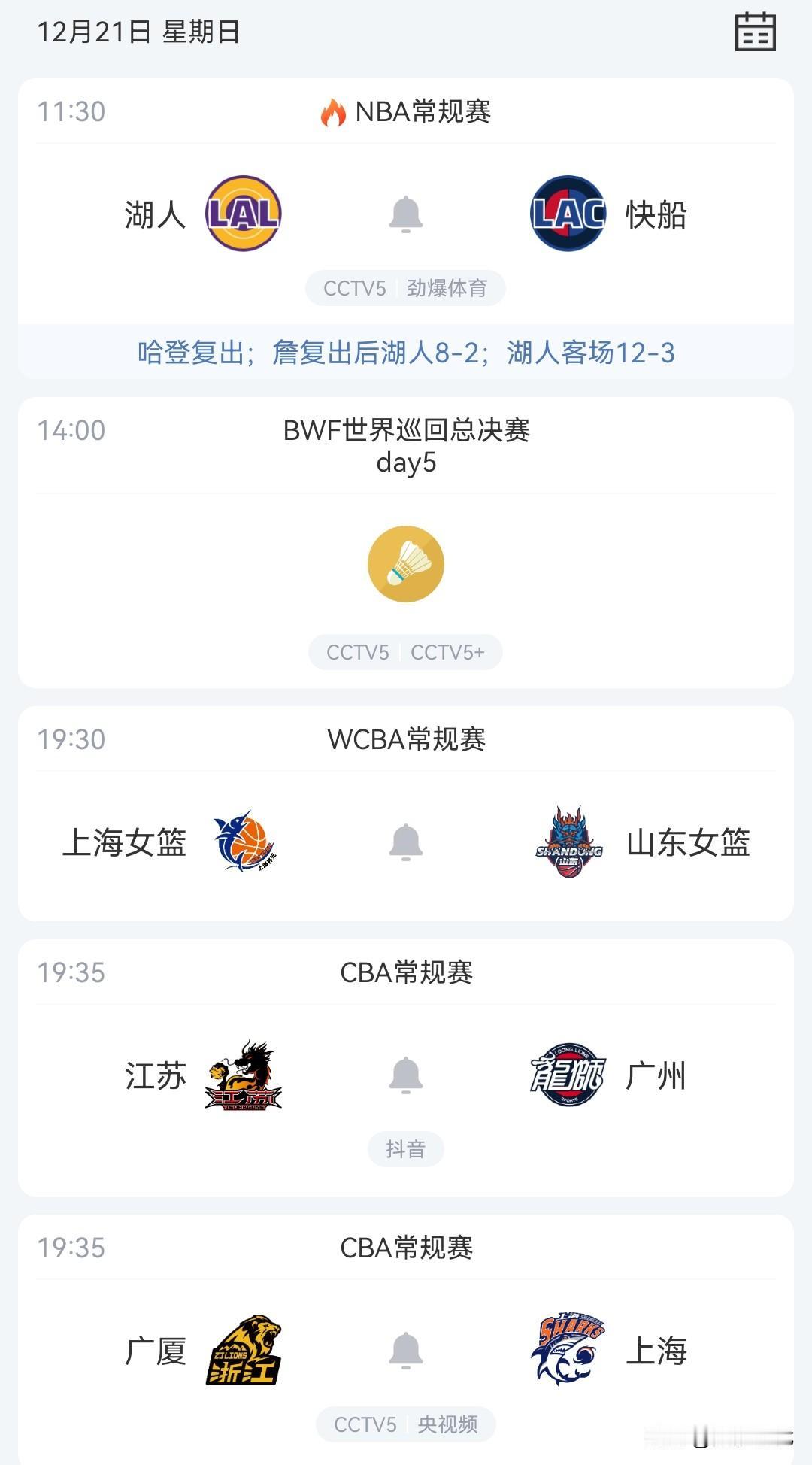 明日上海女篮战山东女篮 湖人战快船 火箭战掘金 开拓者战国王 广厦战上海等焦点赛