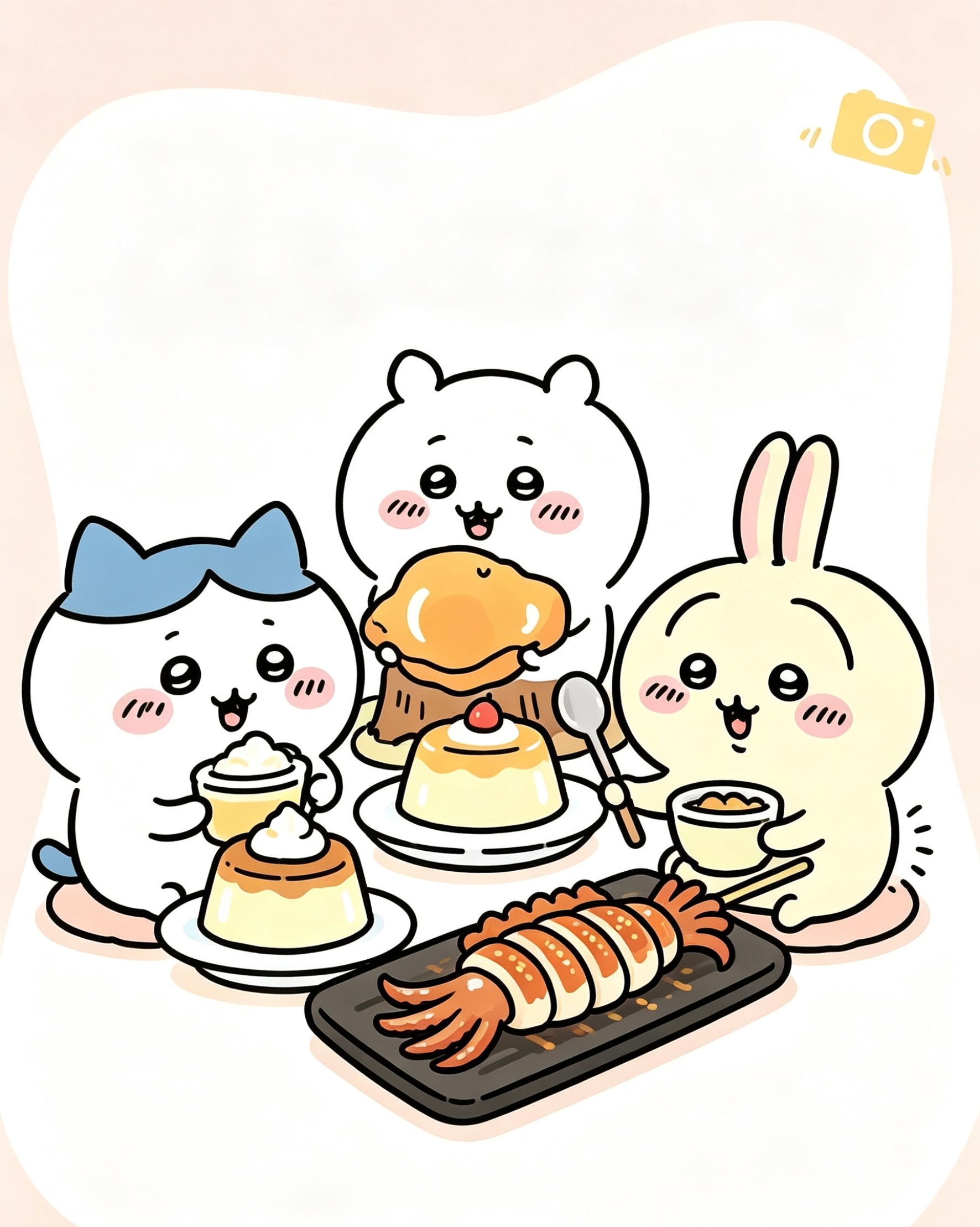 chiikawa吉伊卡哇灵感共创夏日企画乌萨奇终于吃到了想吃的焦糖布丁啦🍮小八