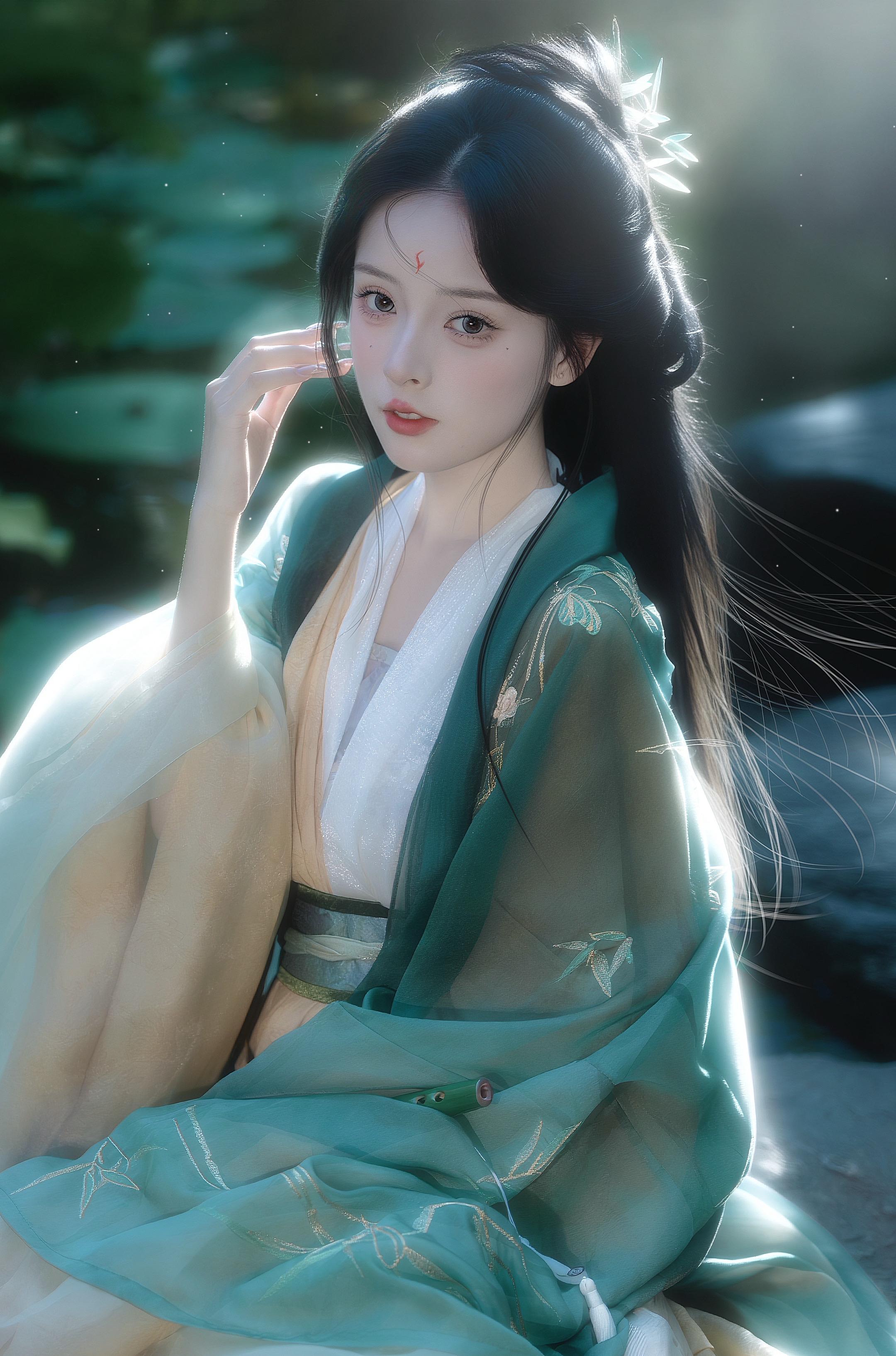 在水一边，梦中的光影。