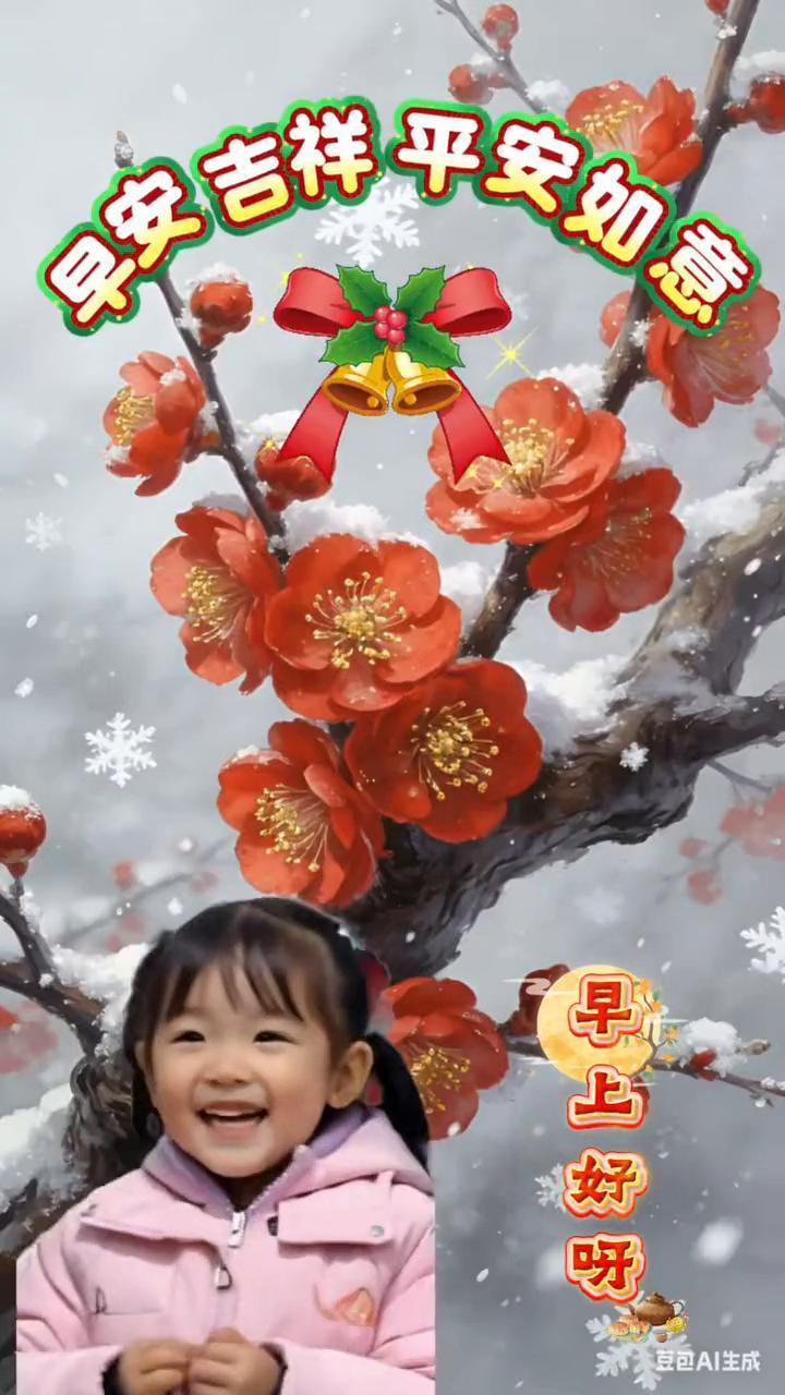 早安吉祥。
点点红梅斗霜雪，万千绿柳伴春风。