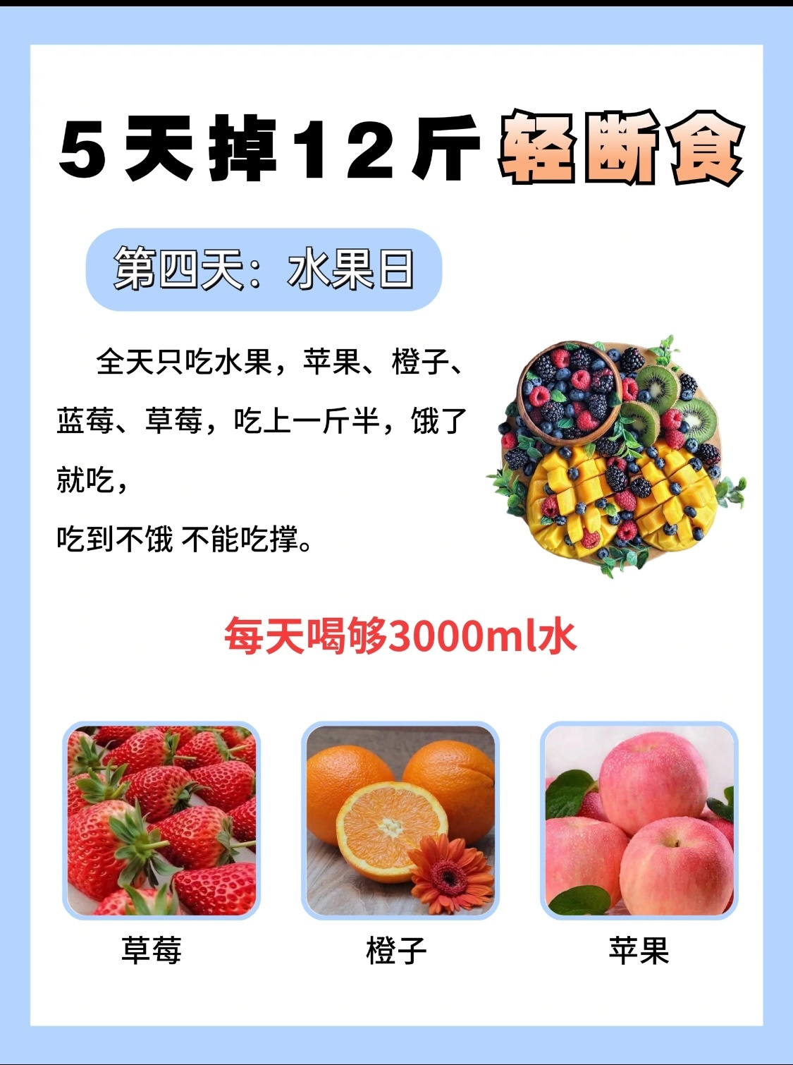 轻断食5天瘦了4斤5天轻断食食谱：✅第一天：蛋断日🥚一天只吃鸡蛋，早上2个水煮