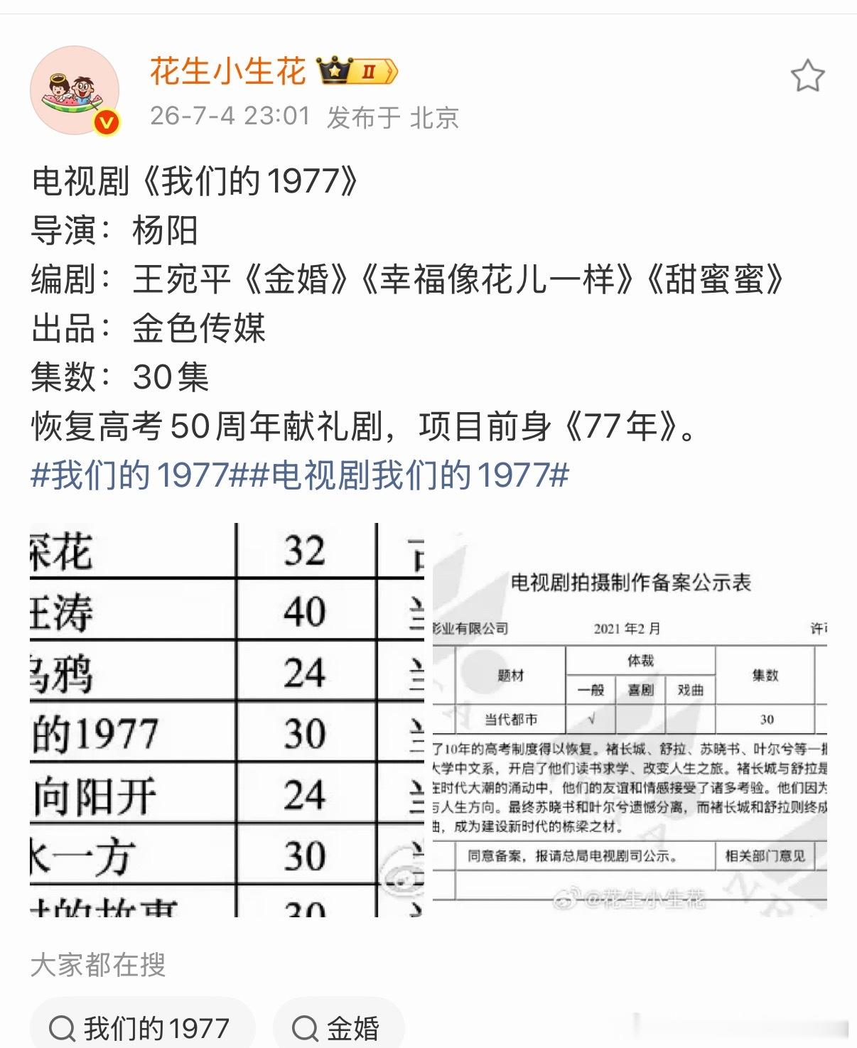 献礼剧《我们的1977》，编剧我的互关老师王宛平老师那指定很行 