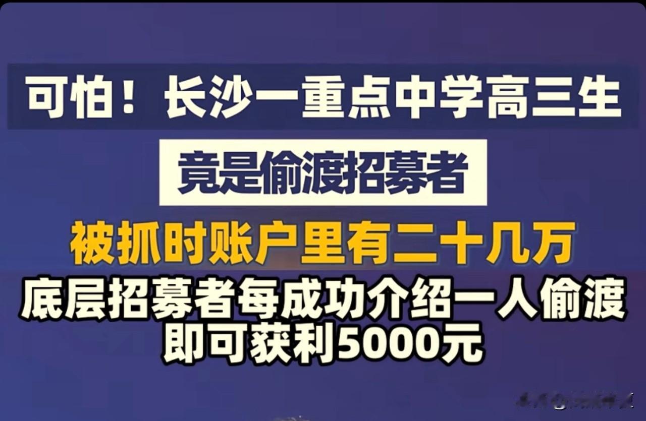 可怕!长沙一重点中学高三生，竞是偷渡招募者。被抓时账户里微信零钱有二十几万元。