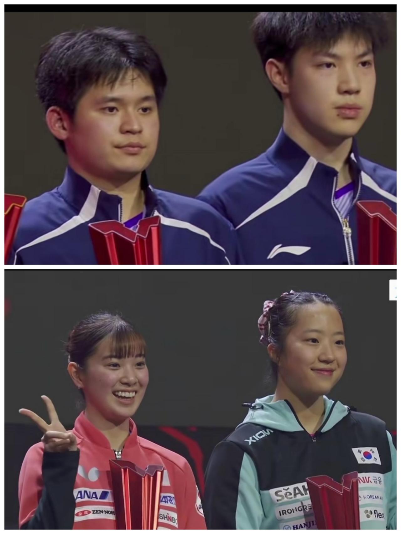 同样是亚军，领奖台上不同的表情。

申裕斌/长崎美柚0:3不敌张本美和/早田希娜