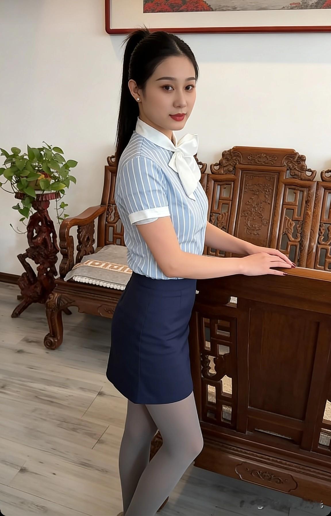 优雅气质，复古木椅，清新穿搭，时尚与古典的完美结合。