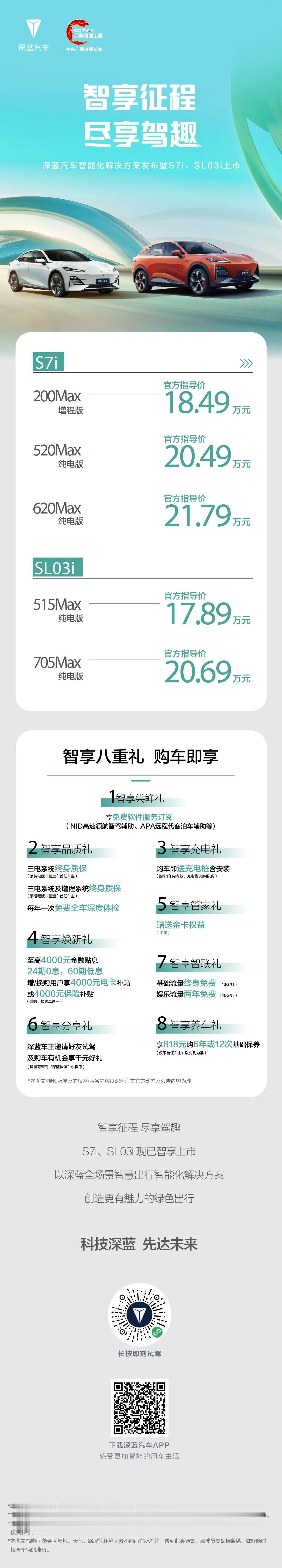深蓝S7i、SL03i双车上市
深蓝S7i售价18.49万-21.79万
深蓝S