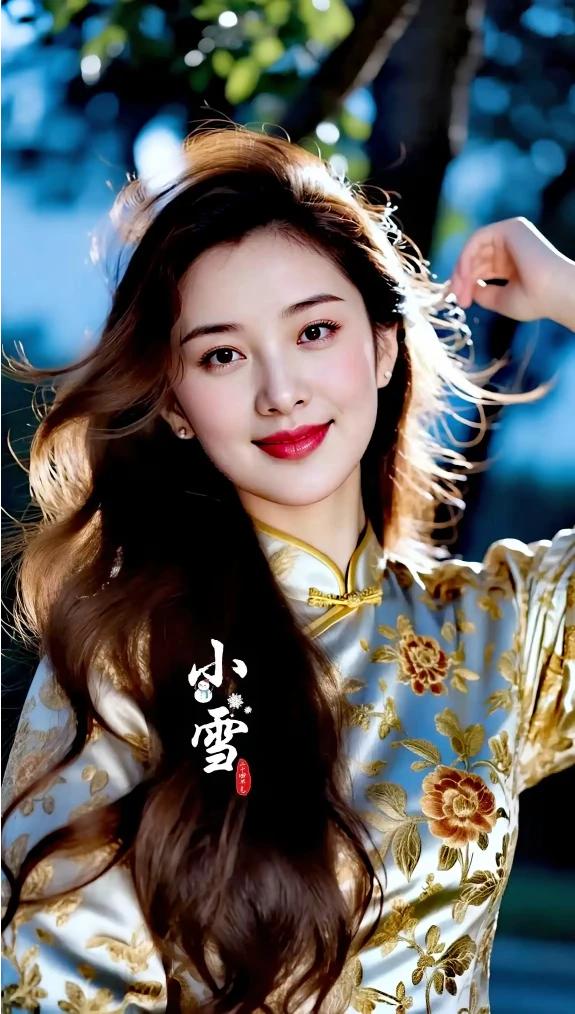 面不涂粉自然美，
乌发披肩柳叶眉。
樱桃小口面含春，
如若秋水惹人醉。