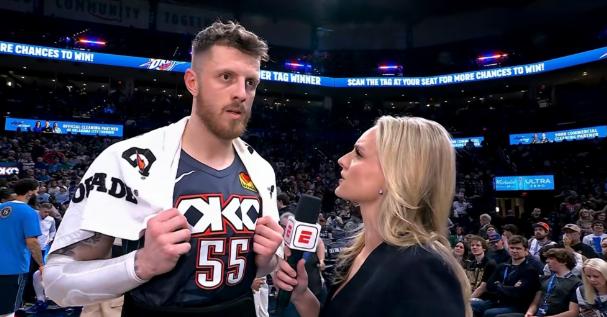 雷霆当家中锋哈腾真是太全能了！在今天雷霆主场以 127：121 险胜掘金的比赛中