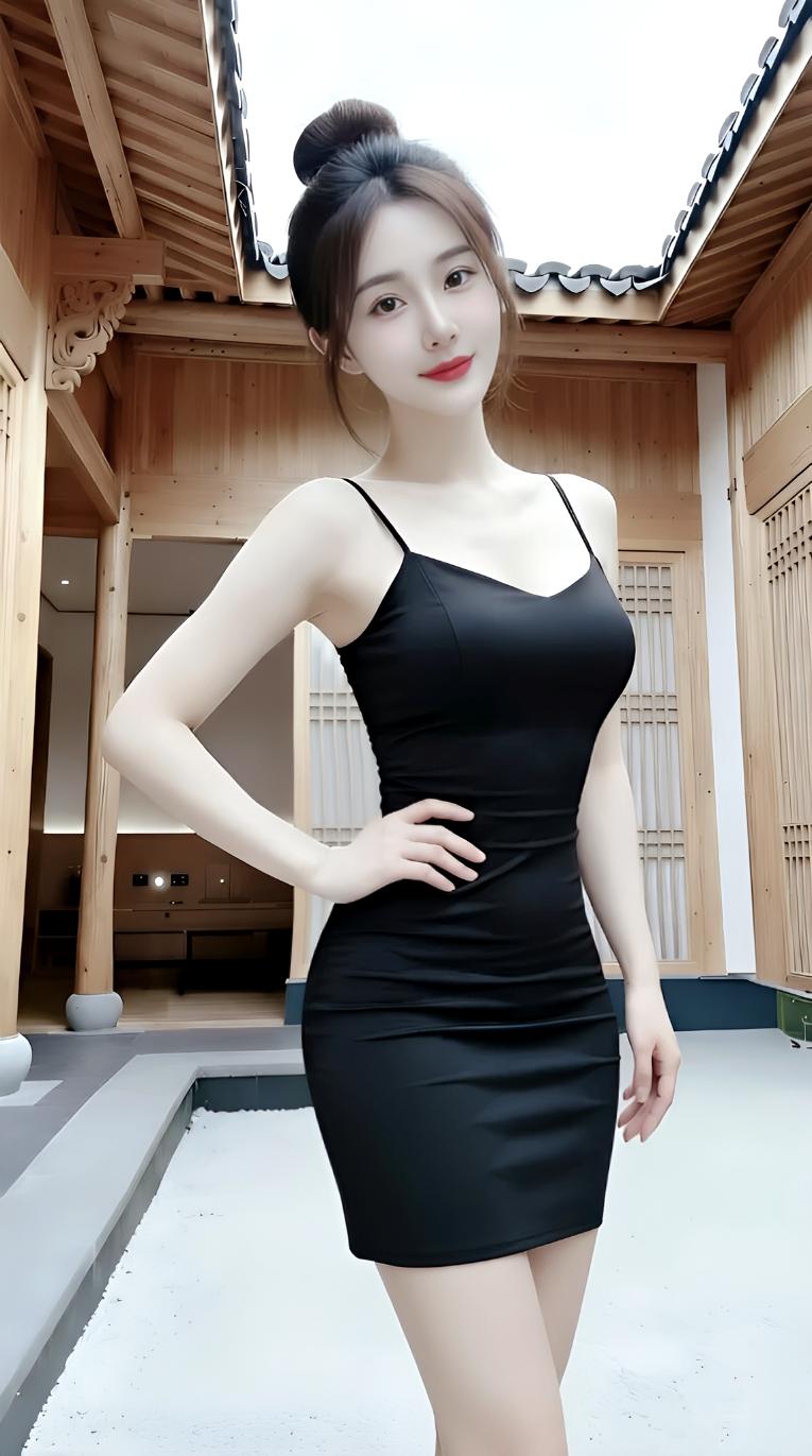 优雅黑裙，清新木屋，尽显迷人风情