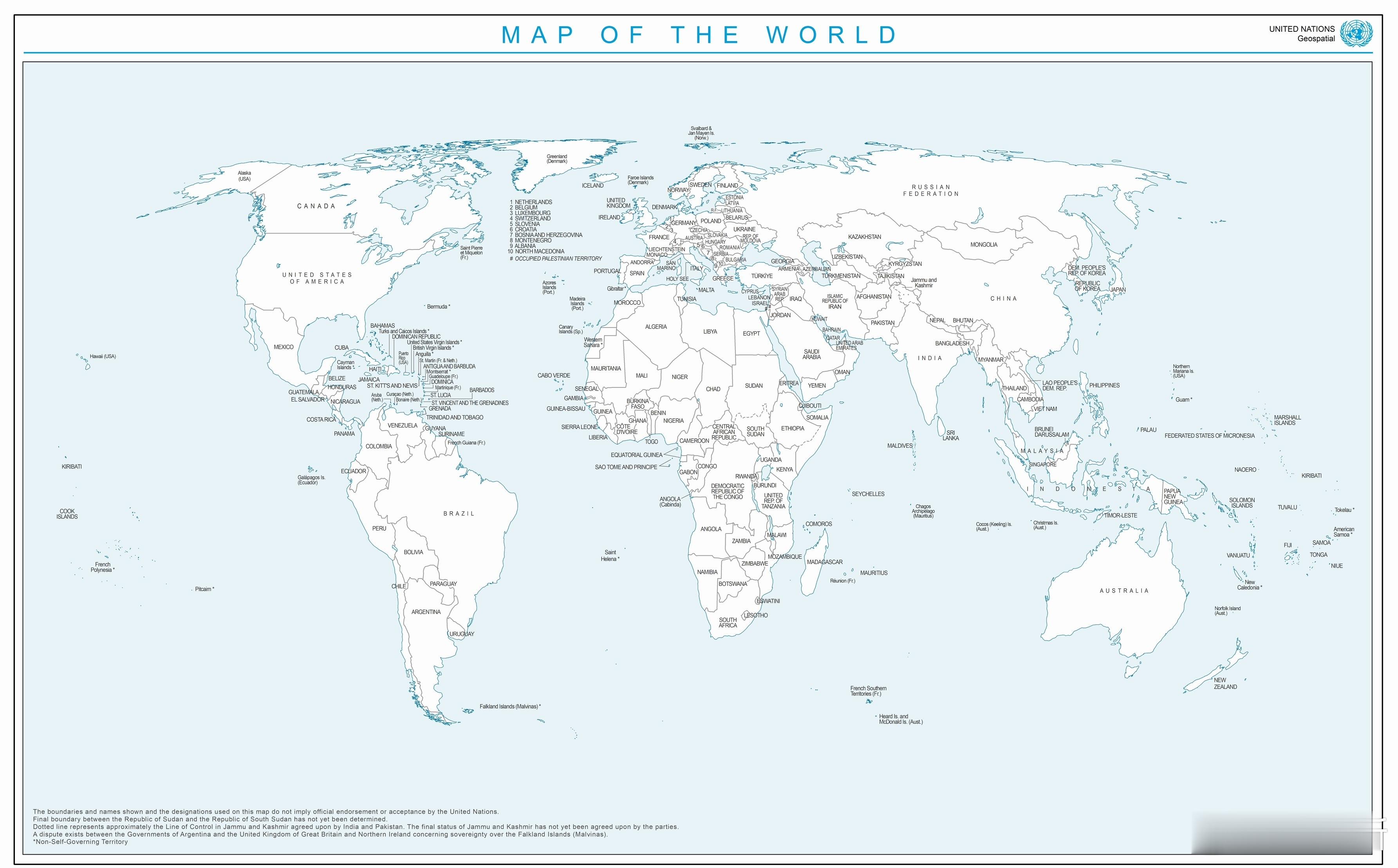 按“平等地球”（Equal Earth）原则，联合国版的新世界地图 ​​​