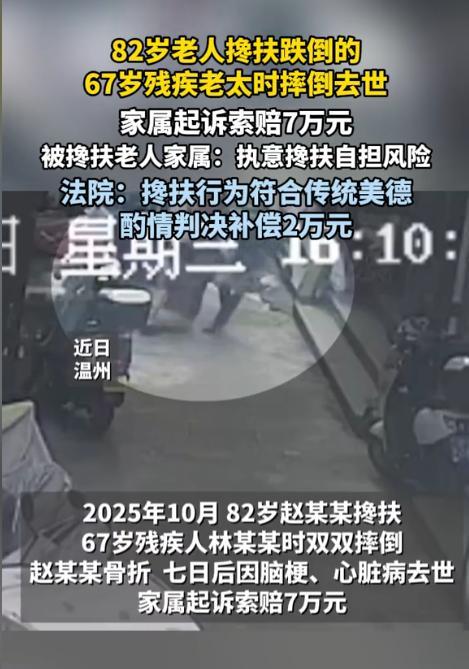 “好心办了坏事？”浙江温州，82岁老人见67岁老太摔倒在地，好心将其扶起，谁知没