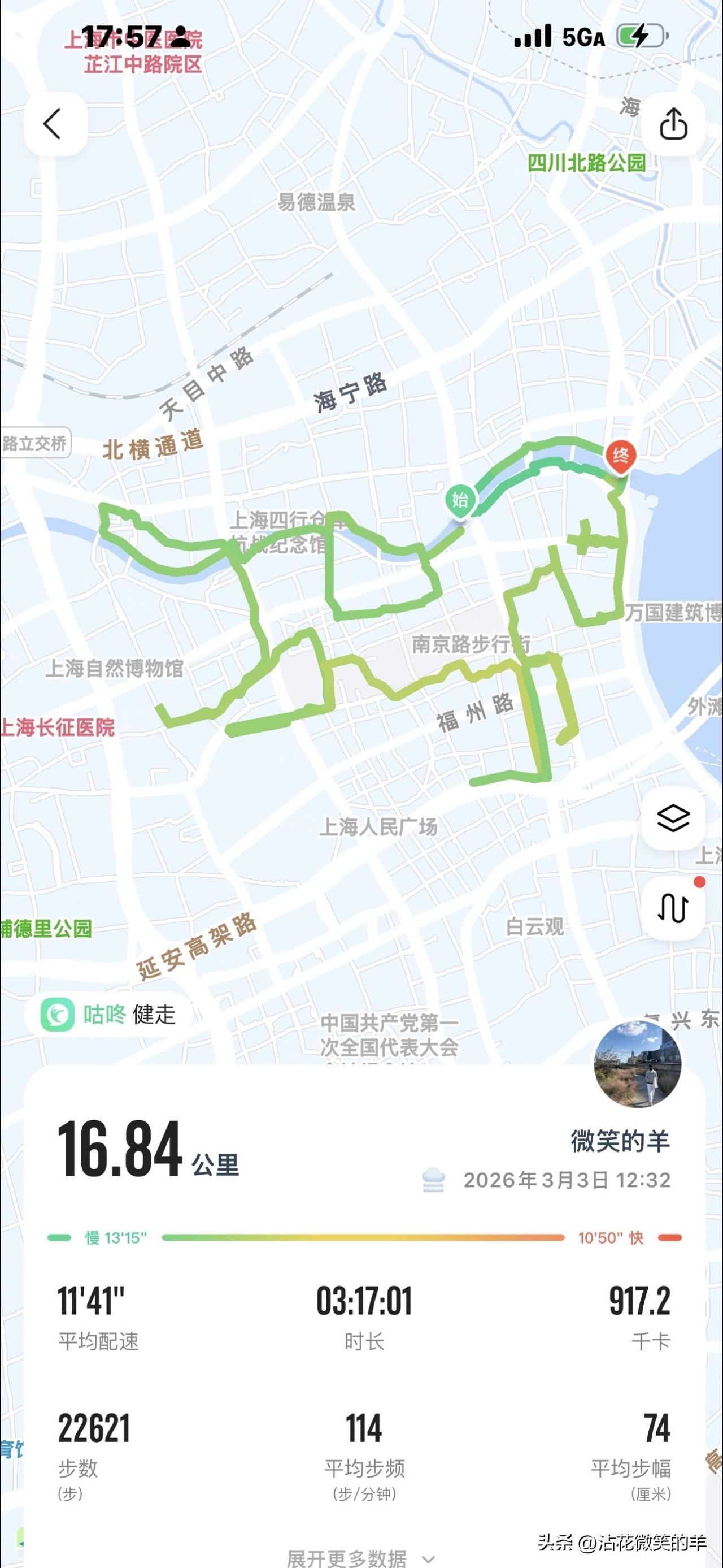 今天正月十五，驱车到市里，走了三个多小时，行程近17公里，走出了一个“马”！
