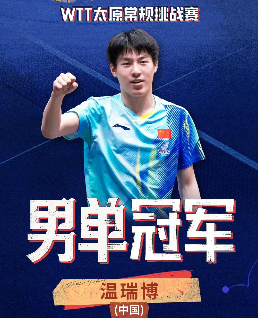 太原站乒乓球比赛大结局，温瑞博收获2冠。
400积分到手，争取早日进入前4号种子