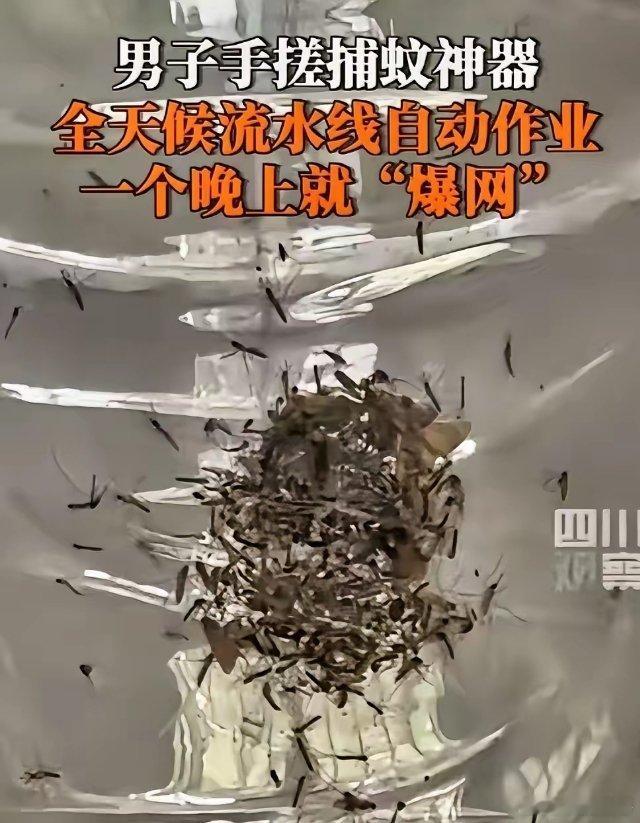 ”福建，一男子被村里的蚊子叮的不胜其烦，于是灵机一动，靠着风扇加紫光灯，自制一个