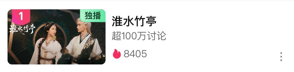 刘诗诗《淮水竹亭》剧播了一周左右，讨论量已经超过100w，讨论度真的挺高的 ​​