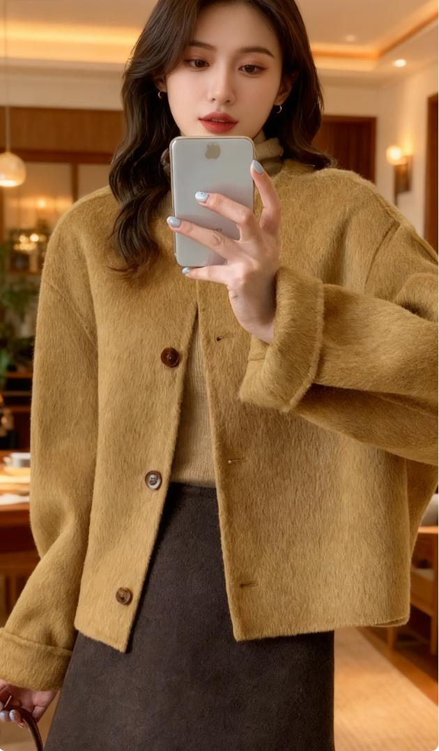 羊驼毛大衣女短外套