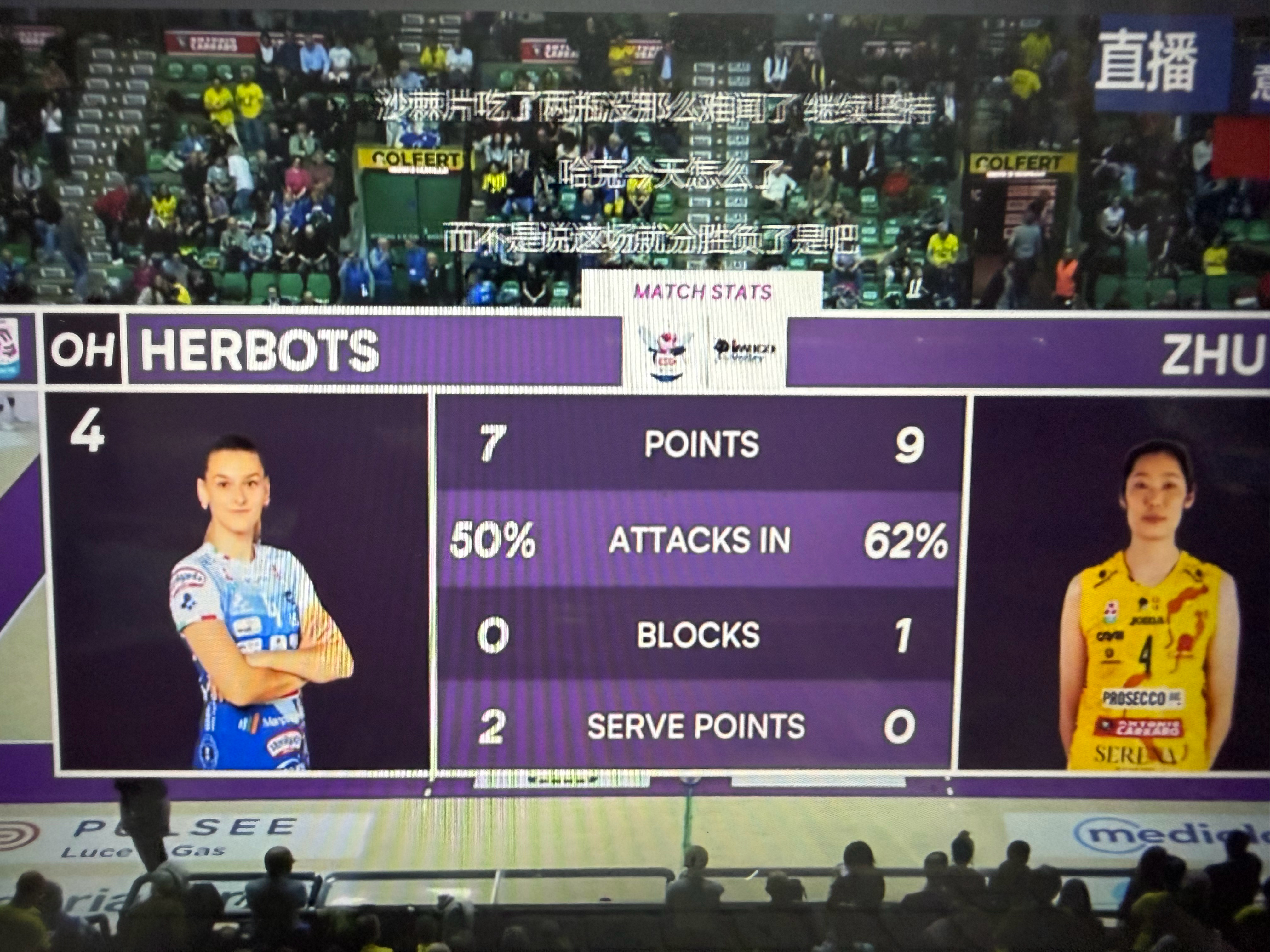 朱婷掌上明朱 一路婷你科内利亚诺vs 诺瓦拉 第一局23-25，局末有点可惜，继