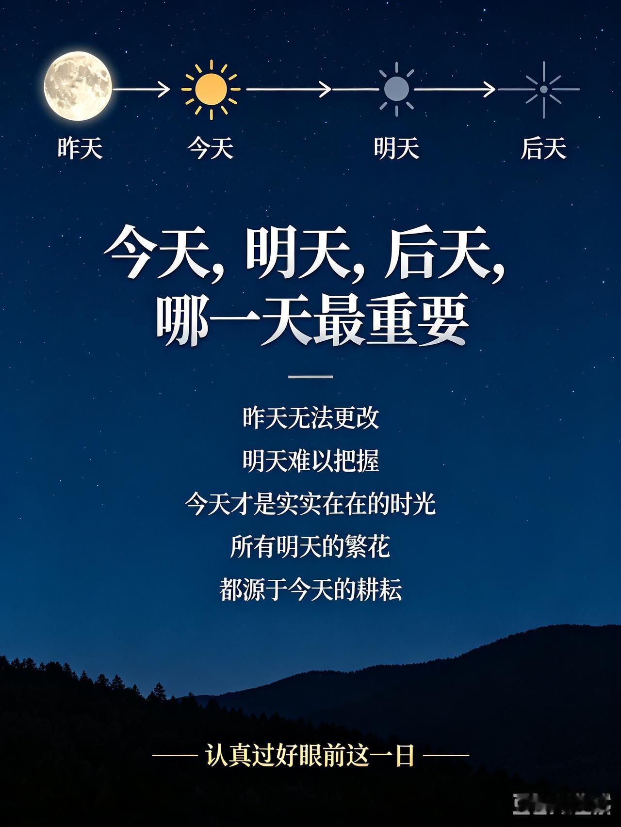 很多人纠结，今天、明天、后天，哪一天最重要。
 
后天是遥不可及的期许，是想象里