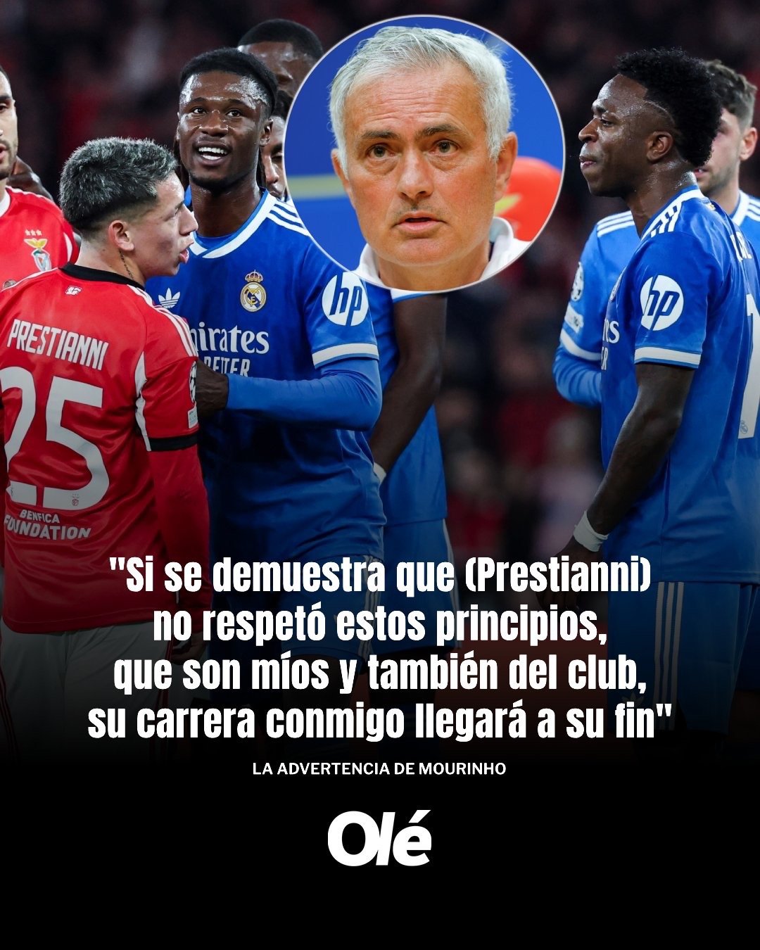 ole的报道，穆里尼奥对普雷斯蒂安尼的警告 ⚠️🇵🇹🇦🇷 本菲卡主帅在新