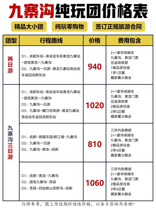 不用礼貌问价❗九寨沟纯玩旅行明码标价