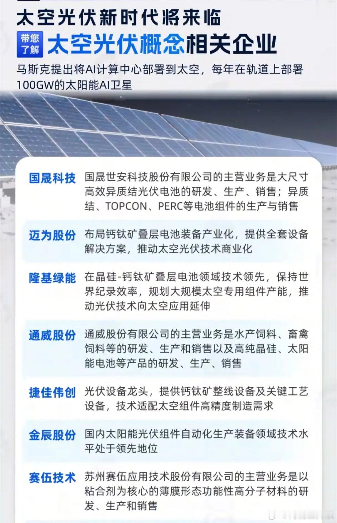 随着马斯克提出“每年部署100GW太空光伏AI卫星”的计划，太空光伏领域成为新的