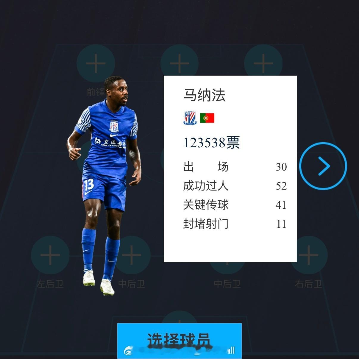 某懂在办中超最佳阵容评选，右后卫的三个候选人里，只有我们的马球王没有抢断和拦截数