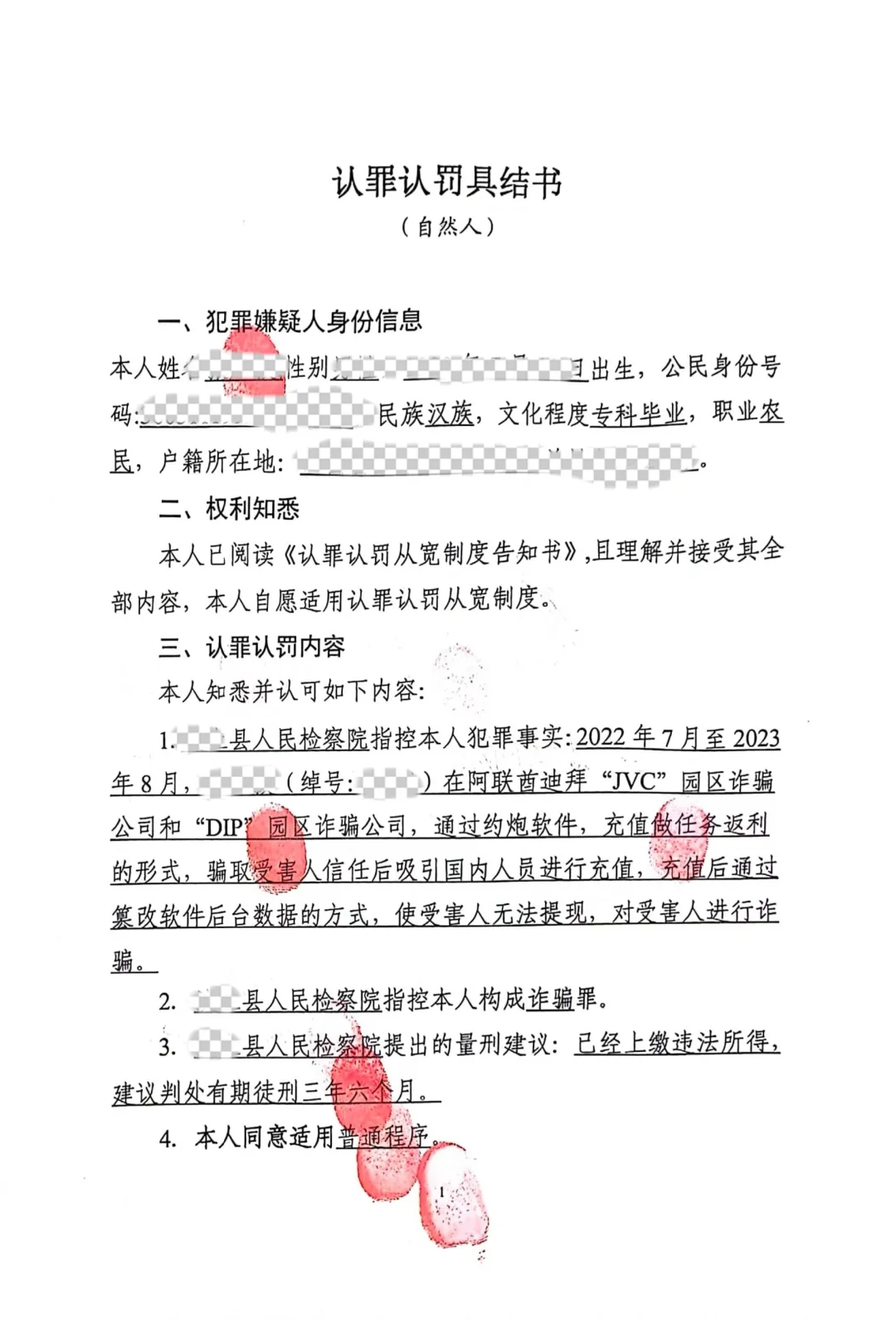 阿联酋境外诈骗案，签署认罪认罚