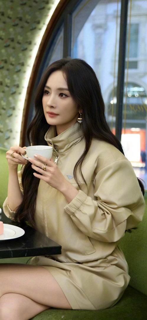 杨幂灰绿色休闲外套穿搭壁纸 