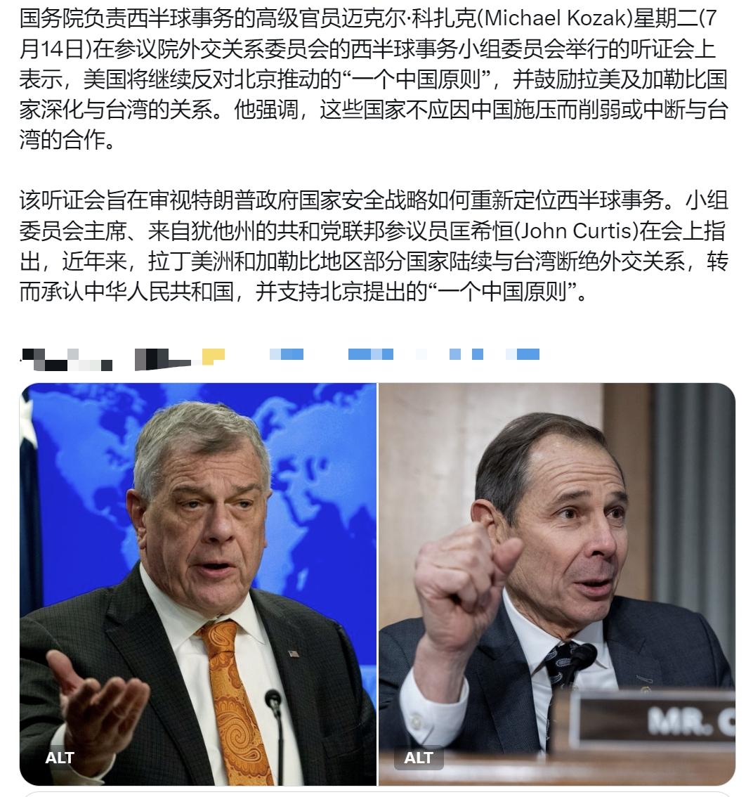 美国中文媒体今天（7月16日）写道：“国务院负责西半球事务的高级官员迈克尔·科扎