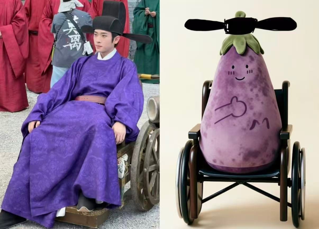丞磊这波轮椅战神人设稳了，白鹿梨子在左丞磊茄子在右 现场复刻剧中坐轮椅的样子，腹