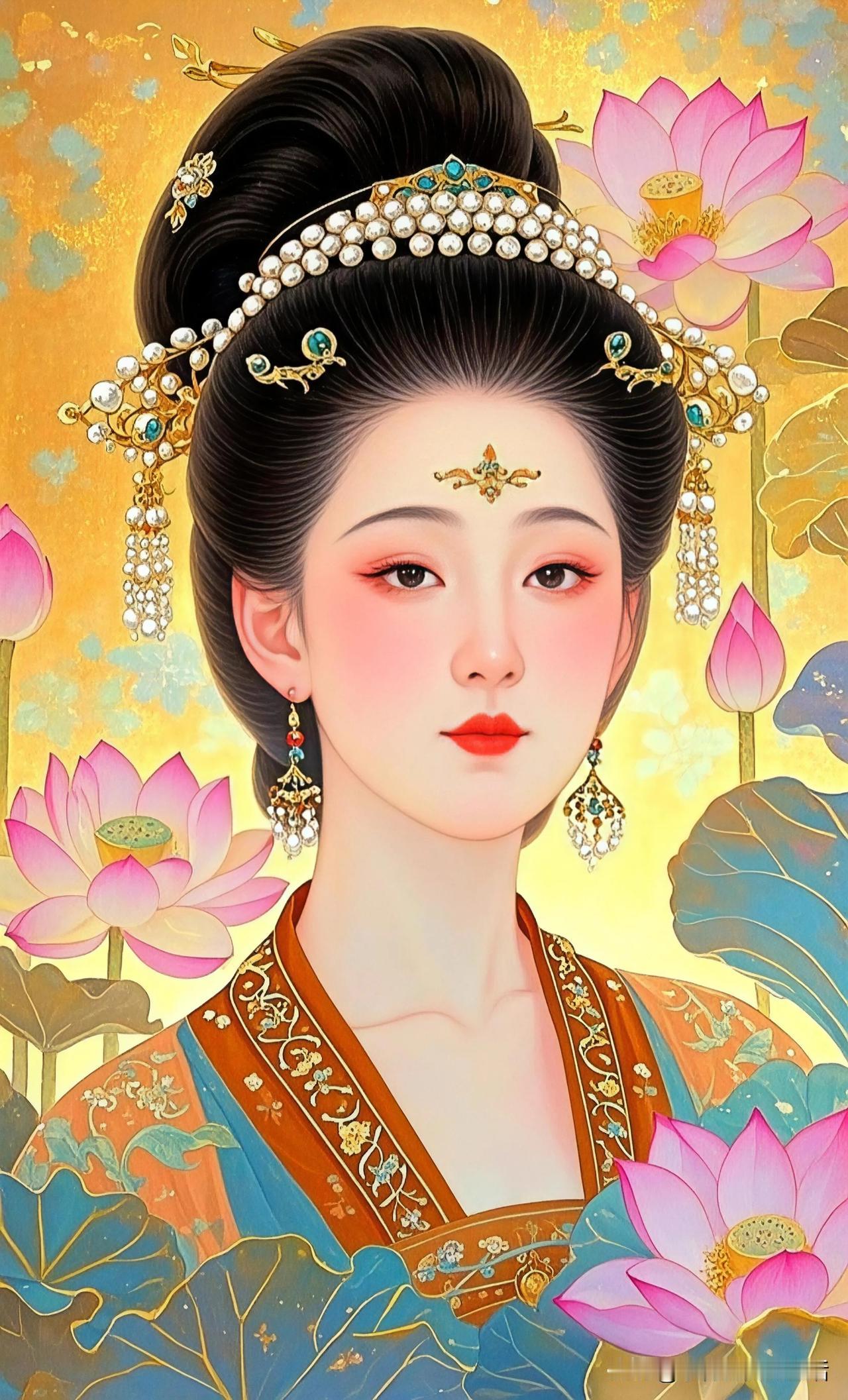 莲花美人图，
玉簪映碧波。