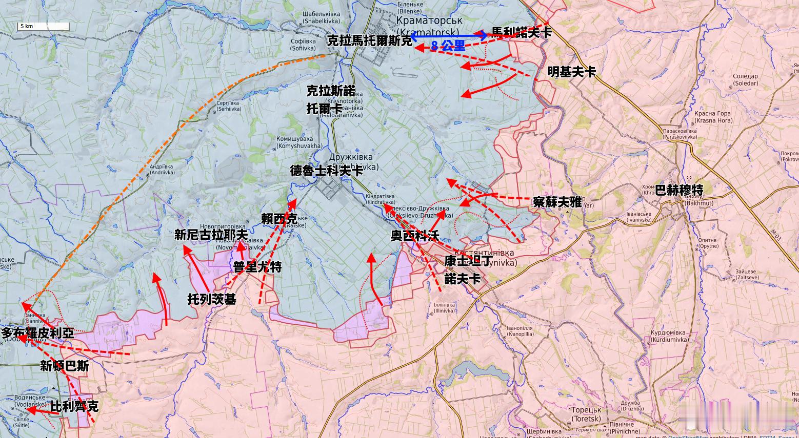 俄軍向新尼古拉耶夫方向推進。從地圖上就能比較清楚俄軍的戰略意圖。首先是抵達新尼古