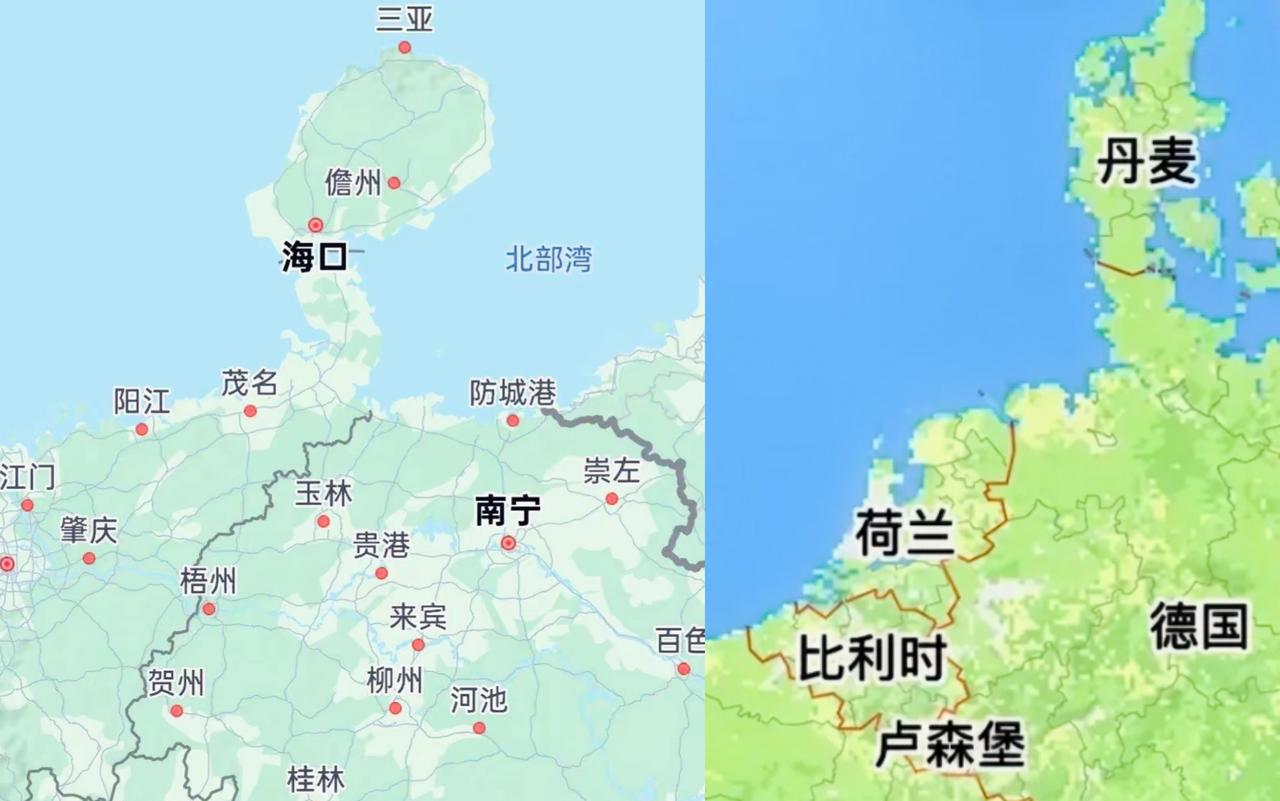 把地图调个方向，结果有不一样的发现啊！
让广东、广西、海南在地图上来一个360度