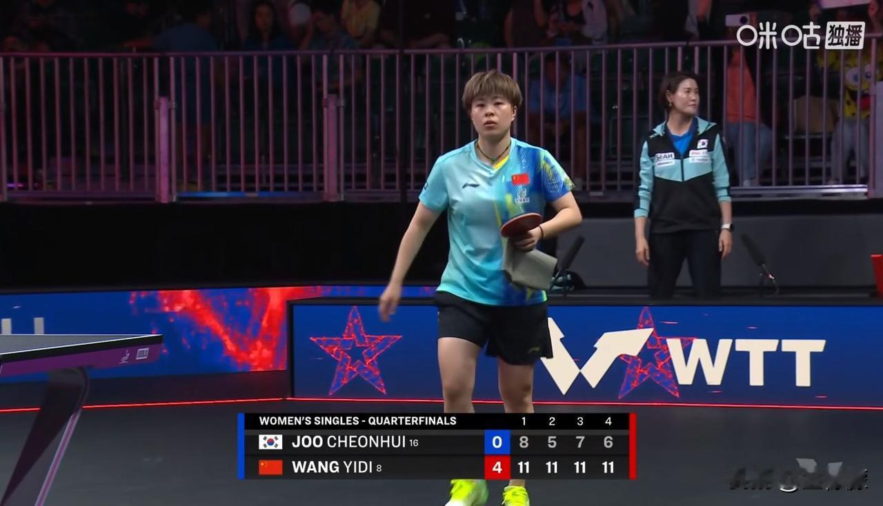 王艺迪🇨🇳4比0轻松战胜朱芊曦🇰🇷（8，5，7，6）
晋级2026WTT
