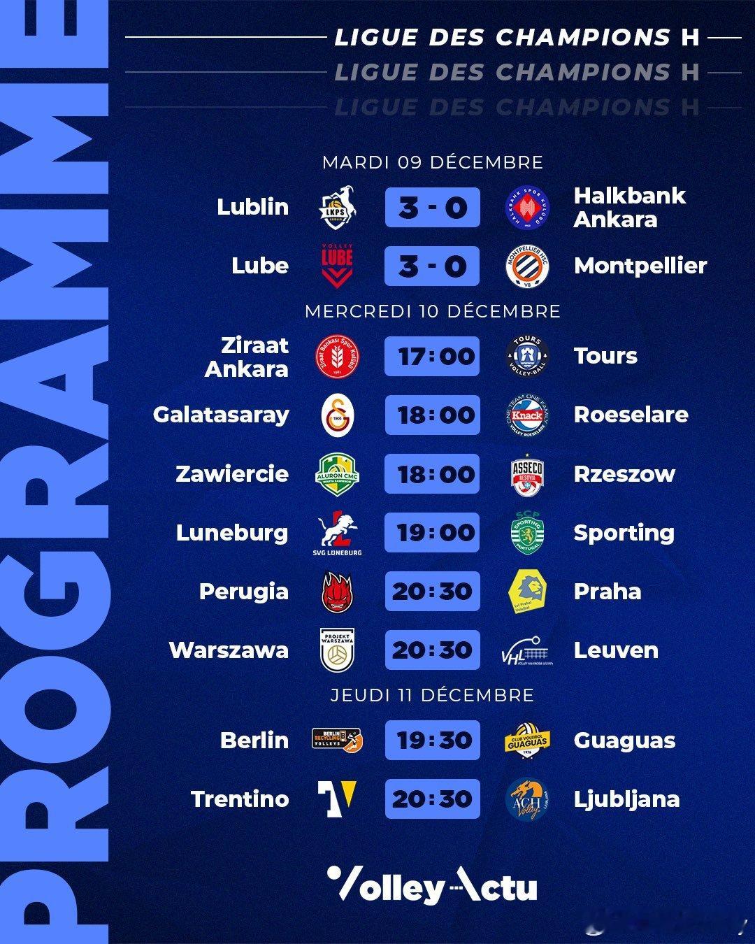 今晚欧冠男排将进行八场比赛，扎维尔切和热舒夫同室操戈，安卡拉农行对阵法国图尔，加