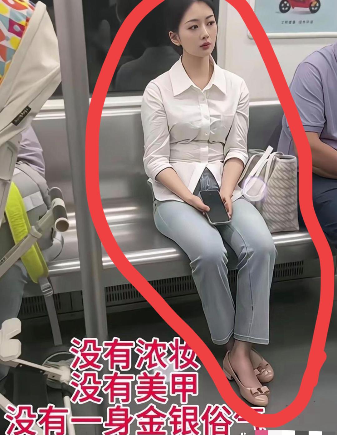 地铁上，突然，发现对面坐着一名年轻貌美的女子！万万没想到，仔细观察后，令人感叹不