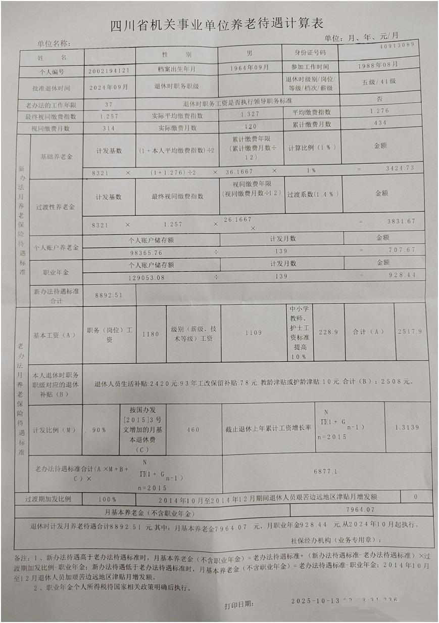 四川机关事业单位工作人员自24岁开启职业生涯，其退休养老金情况备受瞩目。
（解读