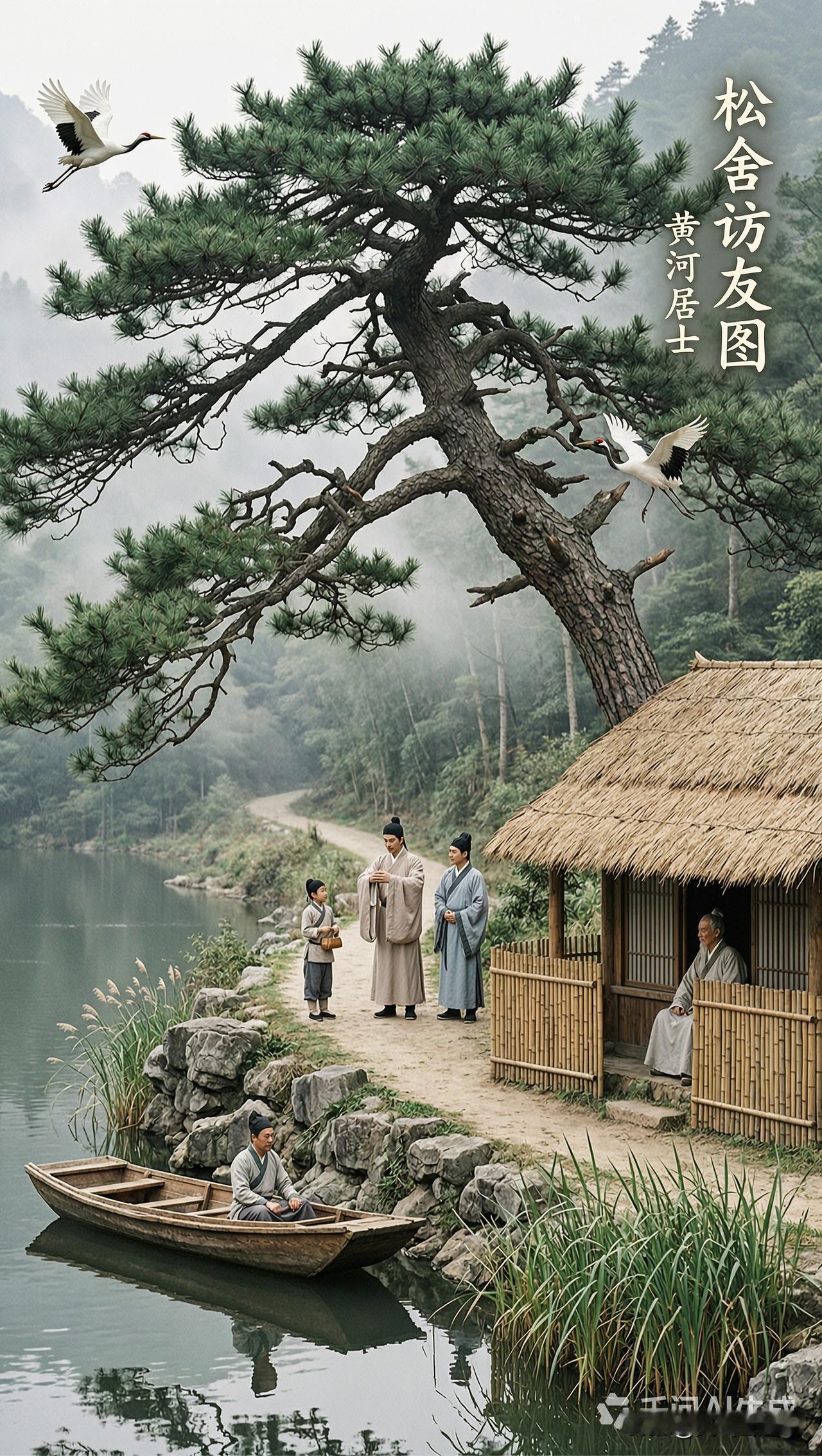 古风古韵，松舍访友图，静谧山水间，悠然自得。