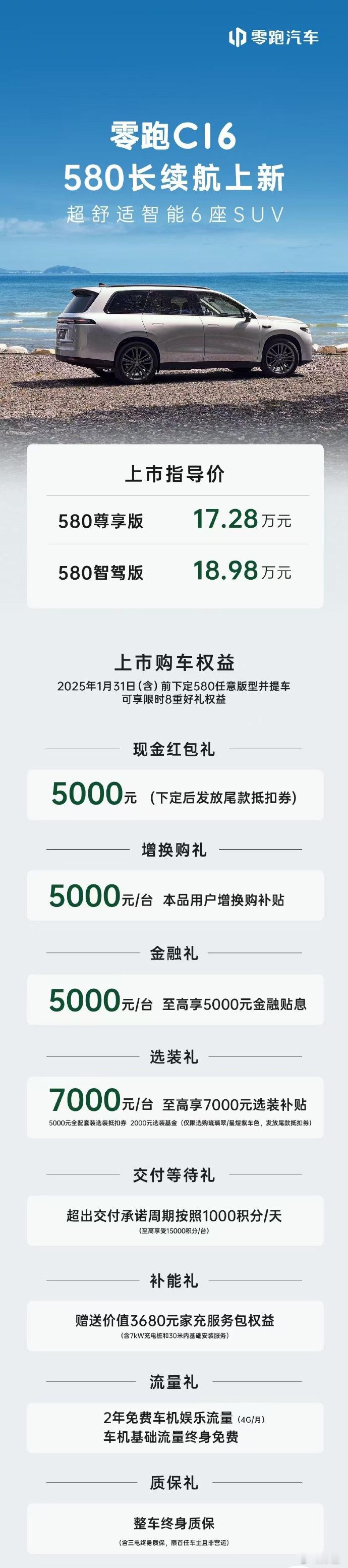 【零跑C16 长续航版上市！】售价17.28-18.98万元，其实单看零跑的价格