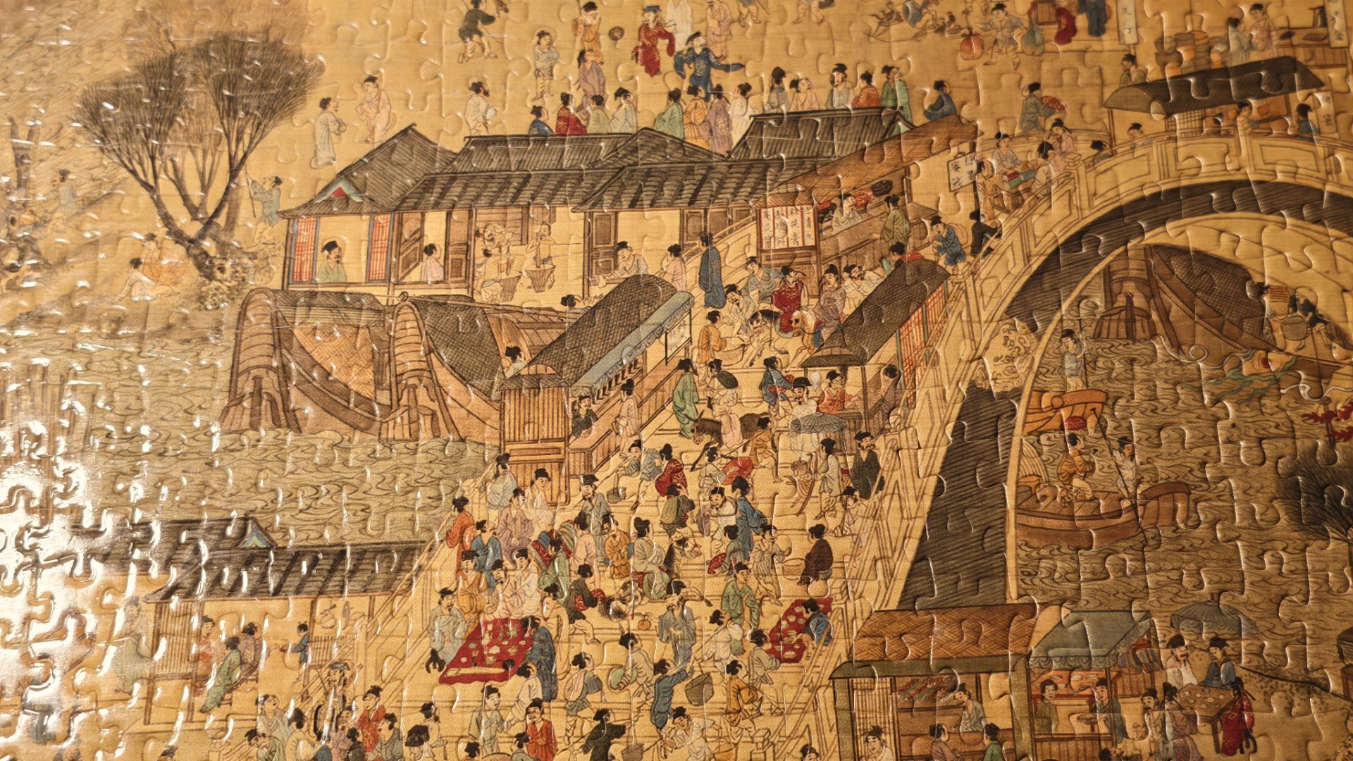儿子太有耐心了，把1000块拼图的清明上河图终于给拼出来了[赞][嘻嘻] ​​​
