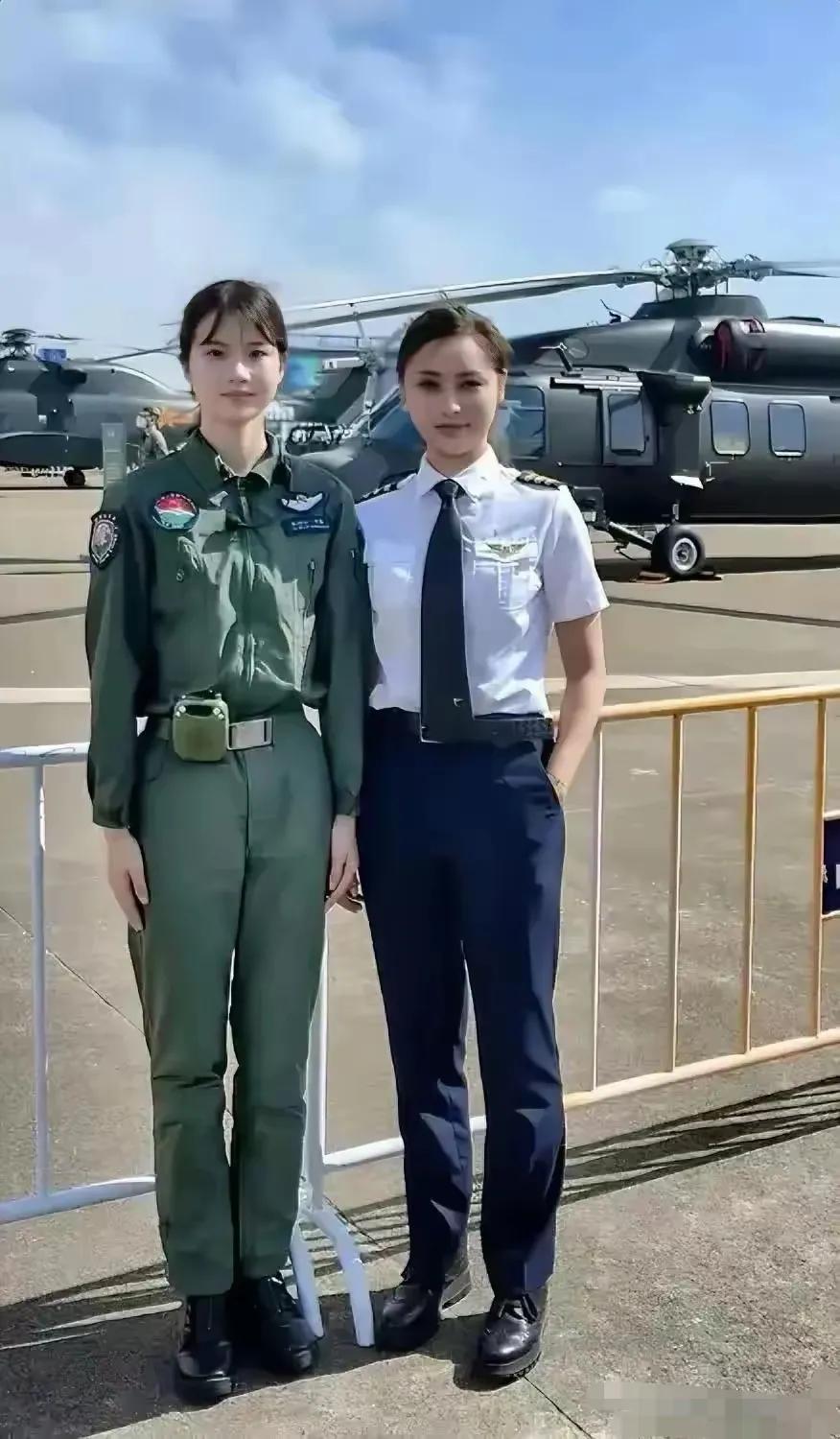 我们的军中女飞行员#航空兵女飞行员# #中国最美女航员# 和民航飞行员，两个人的