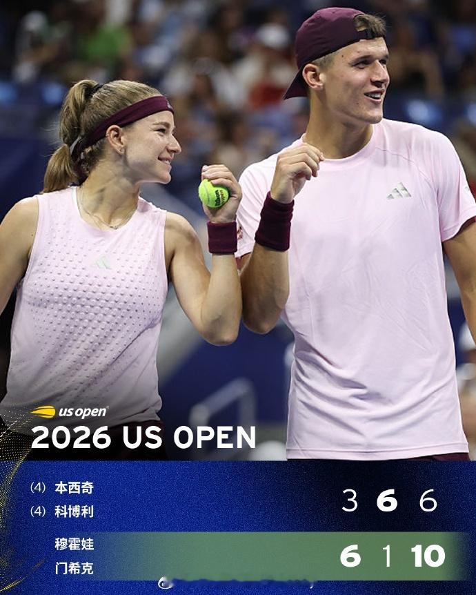 恭喜🎉穆霍娃和门希克首夺大满贯冠军🏆🏆美网2026 混双决赛，穆霍娃/门希