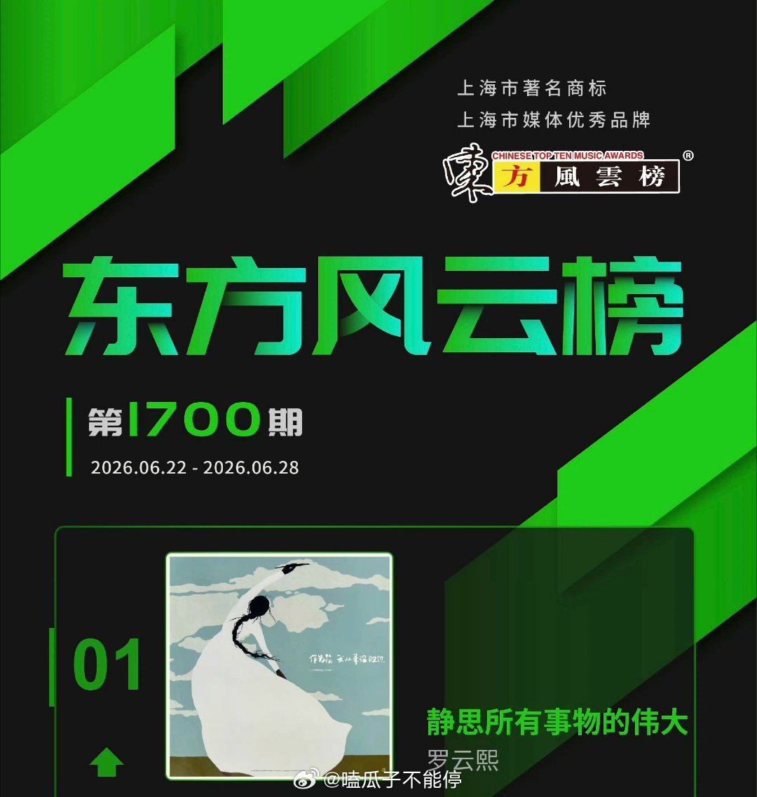 罗云熙《静思所有事物的伟大》，一周东方风云榜登顶第一 