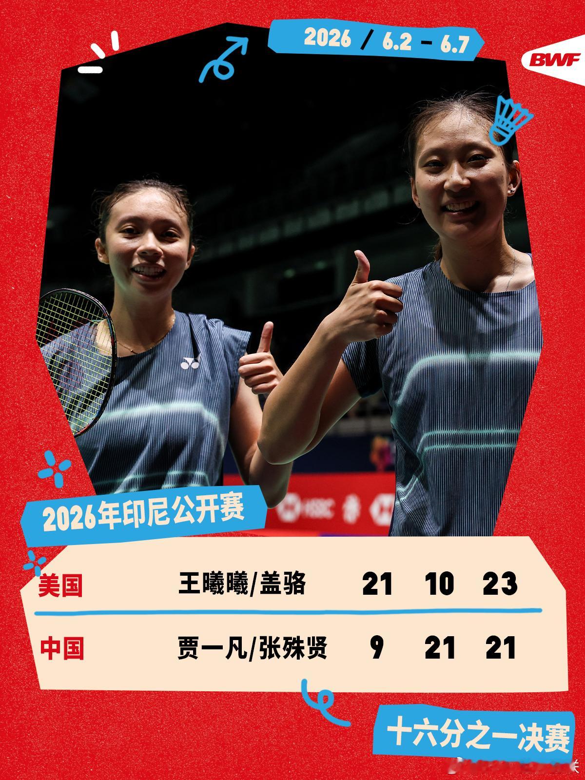 2026年印尼羽毛球公开赛 首轮赛况🔥王曦曦/盖骆2-1贾一凡/张殊贤凡贤组合