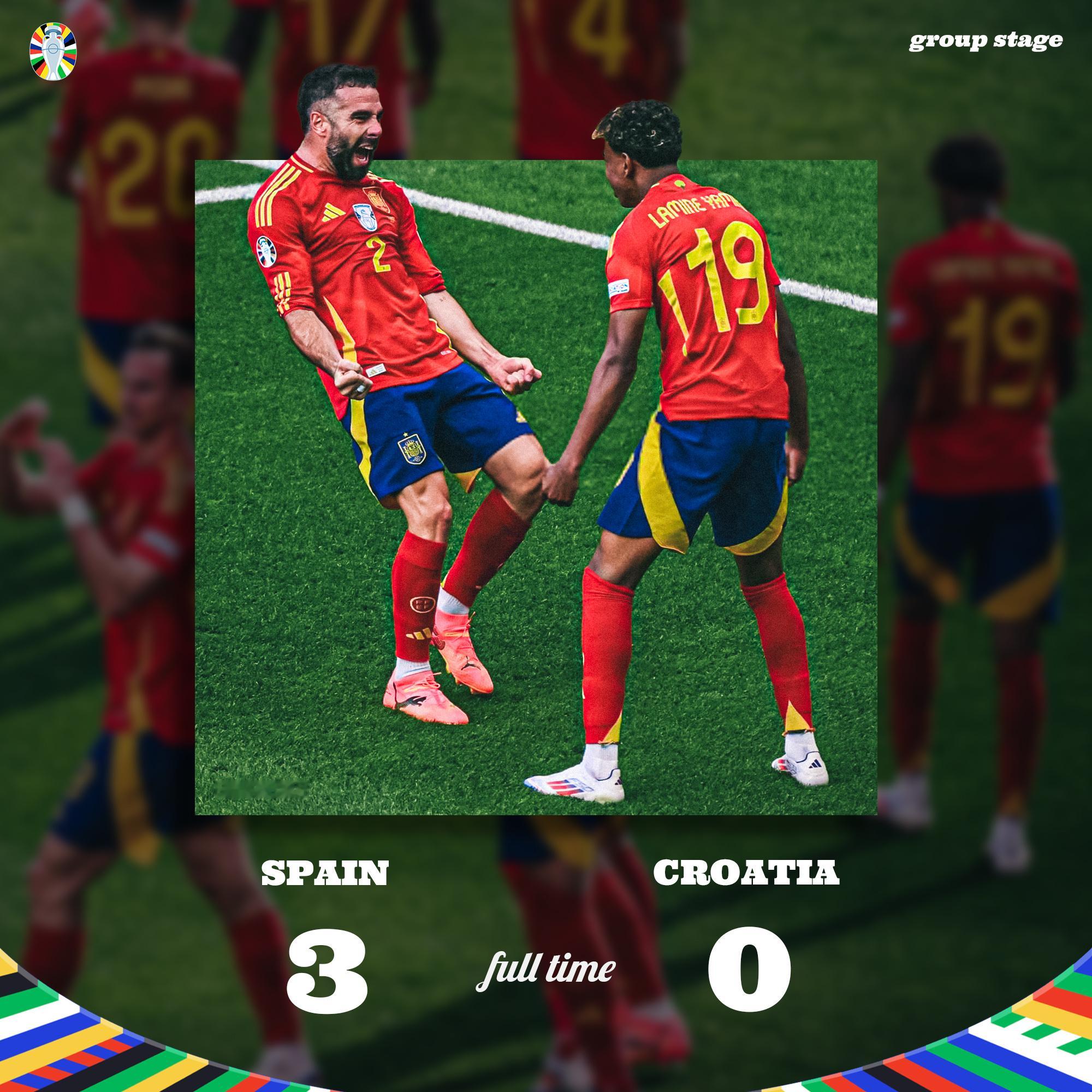 FT | 西班牙 3-0 克罗地亚更直接，更犀利，西班牙3比0完胜克罗地亚，在死